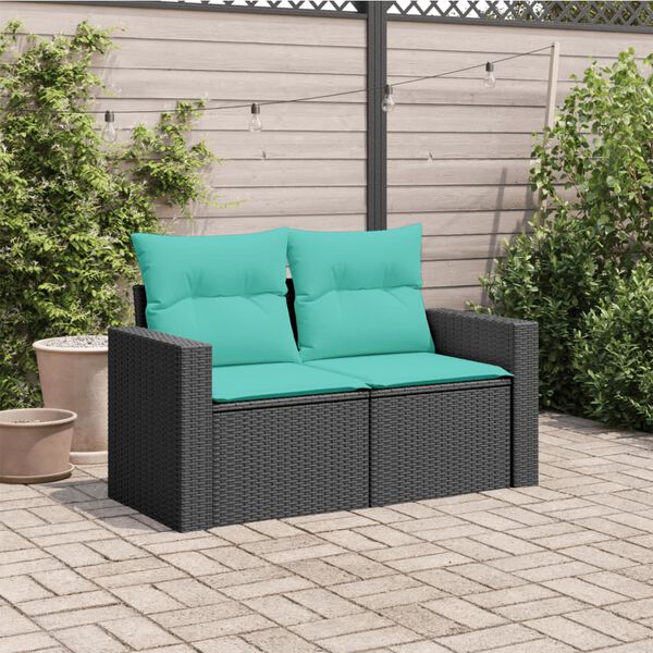 vidaXL Garden Sofa Black Poly Rattan 2-Seater Adjustable Feet