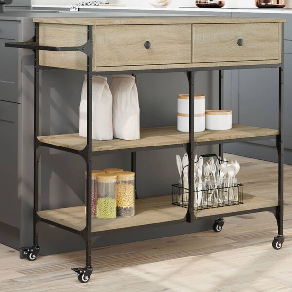 vidaXL Kitchen Trolley Sonoma Oak 41.3"x16.5"x37.4" Engineered Wood
