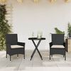 vidaXL 3 Piece Bistro Set with Cushions Black Poly Rattan and Glass