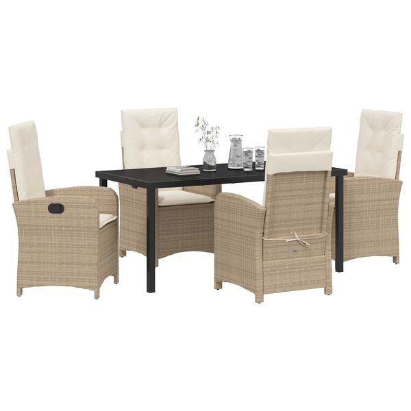 vidaXL Garden Dining Set with Cushion 5 pcs Beige Poly Rattan