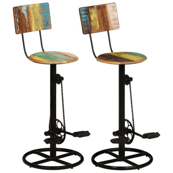 vidaXL Bar Stool Set of 2 Multicolor Solid reclaimed wood, iron Standard