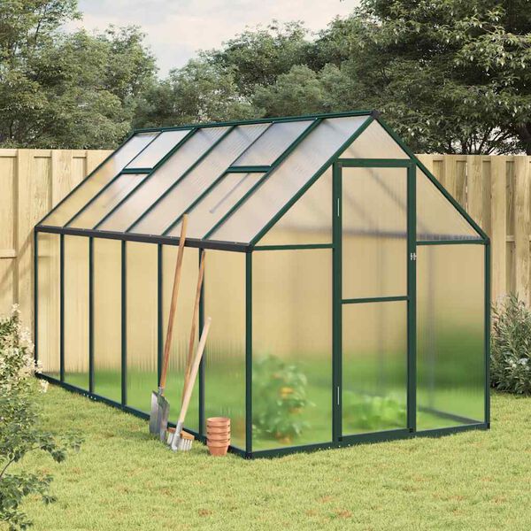 vidaXL Greenhouse Green and Transparent Aluminum, Polycarbonate Large