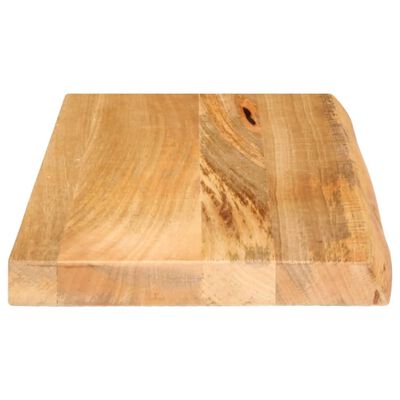 A thick wooden cutting board showing top surface planks and rounded edges.