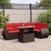 vidaXL 6 Piece Patio Sofa Set with Cushions Brown Poly Rattan Acacia