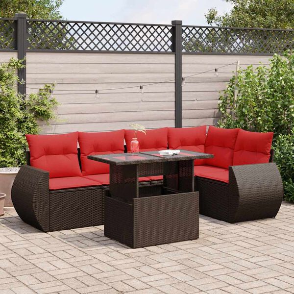vidaXL 6 Piece Patio Sofa Set with Cushions Brown Poly Rattan Acacia