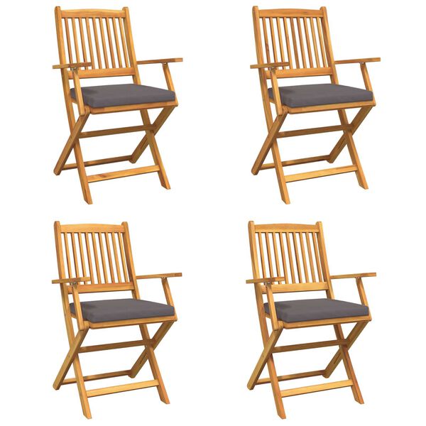 vidaXL Folding Chair 4 pcs Gray 49 x 57.5 x 92cm Solid Acacia wood