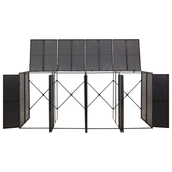 vidaXL Quadruple Wheelie Bin Shed Black 107.9"x31.5"x46.1" Poly Rattan