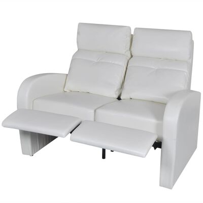 vidaXL 2-Seater Home Theater Recliner Sofa White Faux Leather