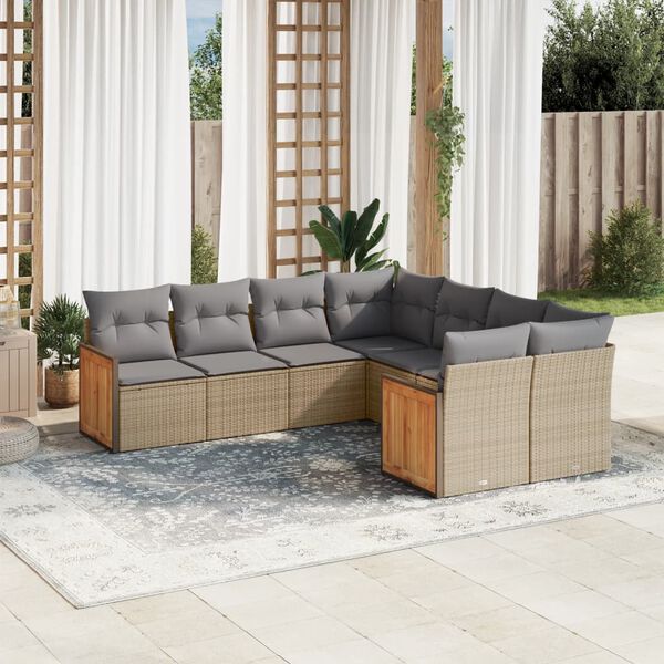 vidaXL Garden Sofa Set Beige Sofa, Light Grey Cushions