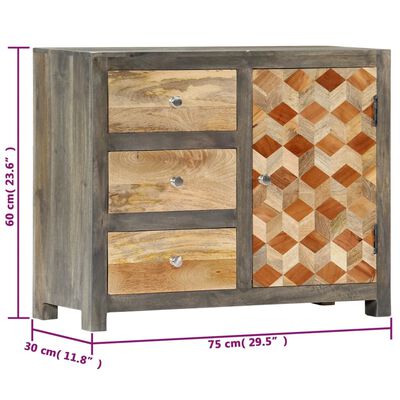 vidaXL Side Cabinet Gray 29.5"x11.8"x23.6" Solid Mango Wood
