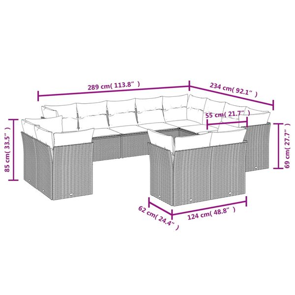 vidaXL Garden Sofa Set Grey PE rattan, powder-coated steel, polyester