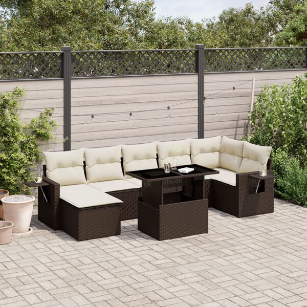 vidaXL Garden Sofa Set Brown, Cream PE Rattan, Powder-Coated Steel Large