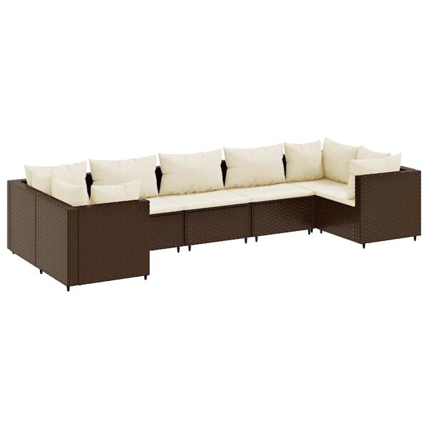 vidaXL Patio Lounge Set Brown Poly Rattan, Powder-Coated Steel 7 Piece Set