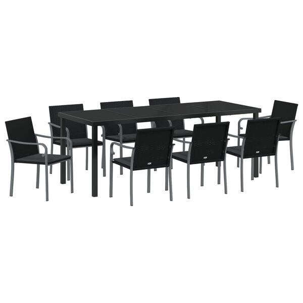 vidaXL Garden Dining Set 9 pcs Black and Grey PE Rattan