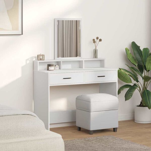 vidaXL Dressing Table White 39.37 x 16.14 x 55.12 in Engineered Wood