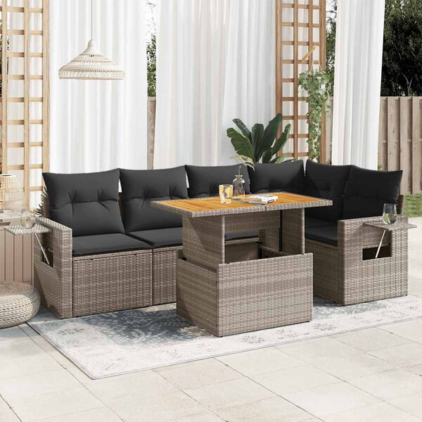vidaXL Garden Sofa Set Grey PE rattan Large Adjustable Armrests