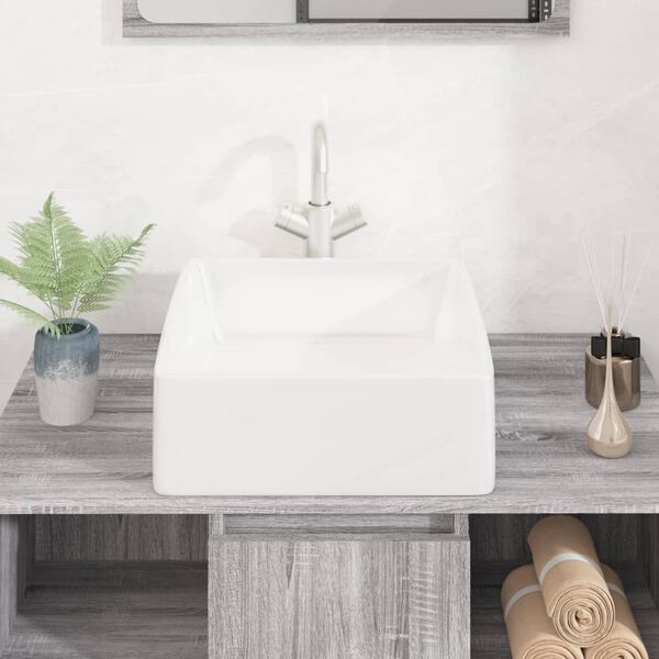vidaXL Wash Basin White 14.6"x14.6"x5.1" Ceramic Square