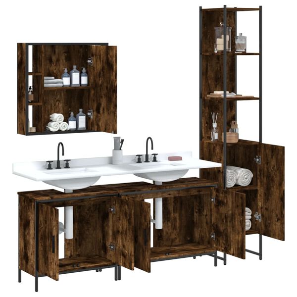vidaXL Bathroom Cabinet Set Smoked Oak Engineered Wood Large