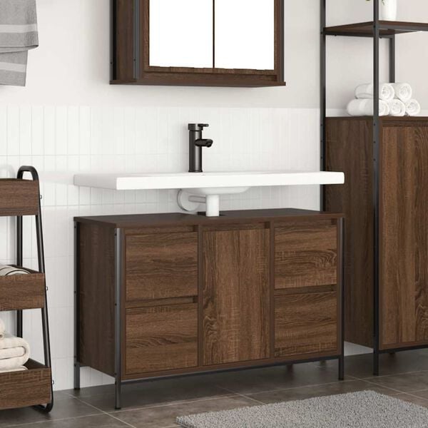 vidaXL Basin Cabinet Brown oak Engineered wood, steel 35.4x13.6x23.6 in