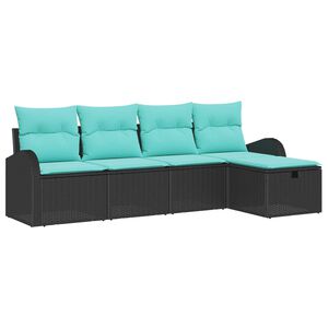 vidaXL Garden Sofa Set with Cushion 5 pcs Black Poly rattan