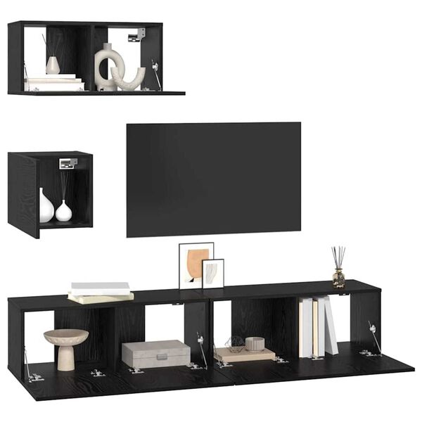 vidaXL TV Cabinet Set Wall-mounted 4 pcs Black Oak Engineered Wood
