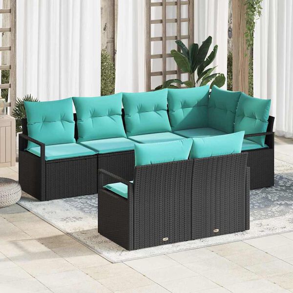 vidaXL Sofa Set 7 pcs Black Poly Rattan
