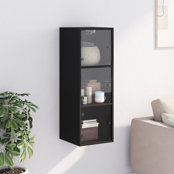 vidaXL Wall Cabinet Black Engineered wood, glass Medium Wall Cabinet