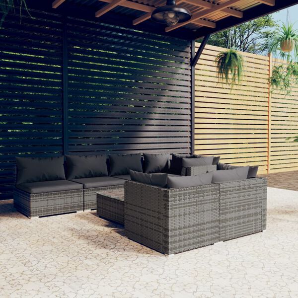 vidaXL Garden Lounge Set Grey PE rattan 8 Piece Modular