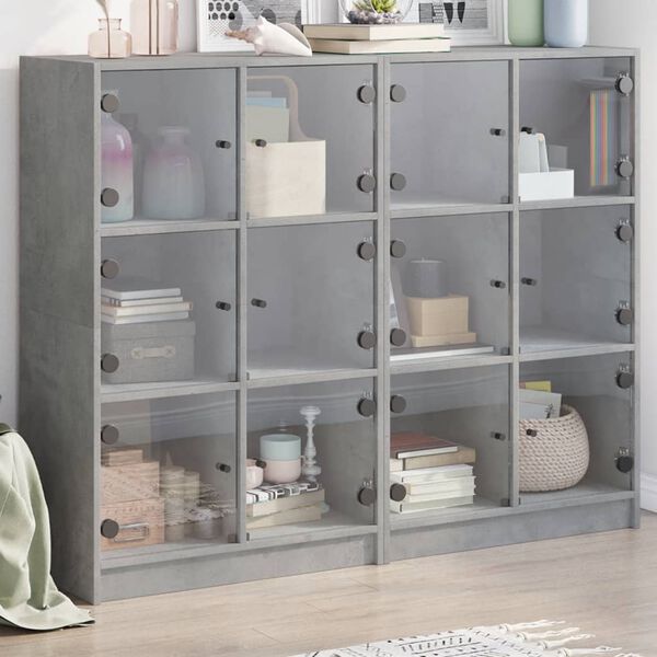 vidaXL Bookcase Concrete Gray Engineered Wood, Glass Medium Bookcase
