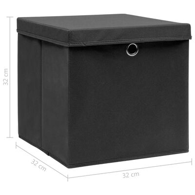 vidaXL Storage Boxes with Lids 4 pcs Black 12.6"x12.6"x12.6" Fabric