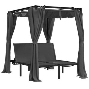 vidaXL Sun Lounger With Curtains Anthracite Powder-coated steel, fabric