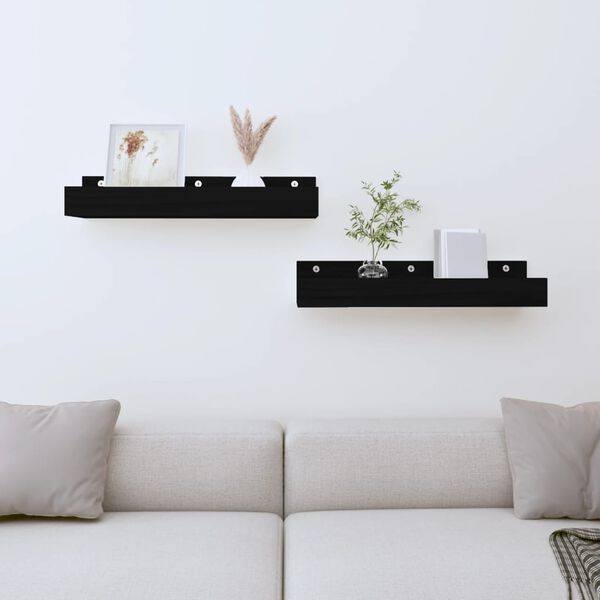 vidaXL Wall Shelf Black Solid Pine Wood 19.7x4.7x3.5 in Wall Shelf