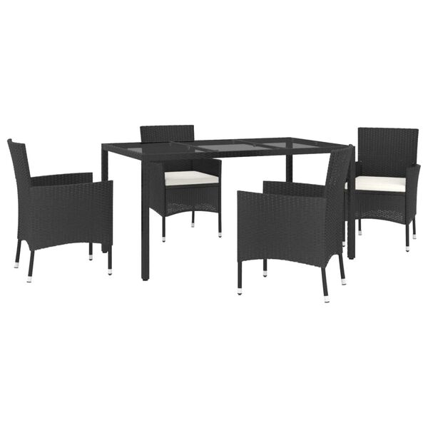 vidaXL 5 Piece Patio Dining Set with Cushions Black Poly Rattan