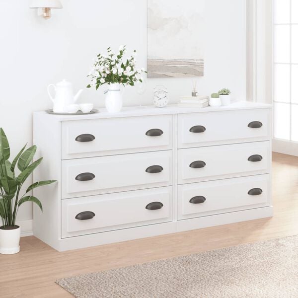 vidaXL Sideboard Set of 2 White Engineered Wood Medium Sideboard