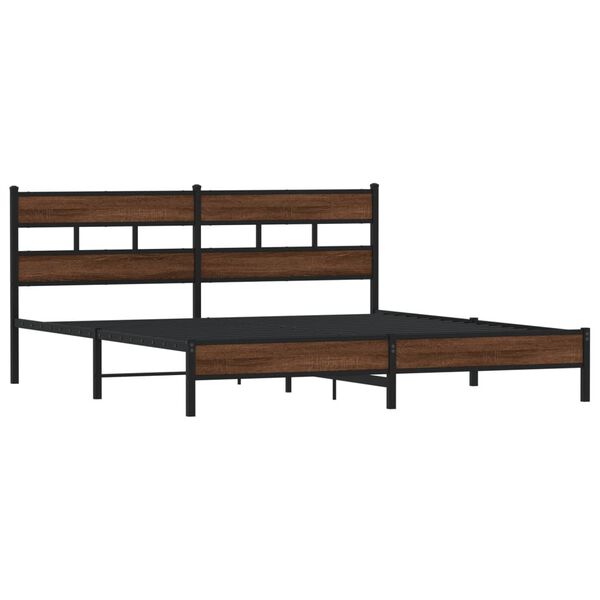 vidaXL Bed Frame Brown Oak Steel, engineered wood Super King Bed Frame