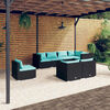 vidaXL Garden Lounge Set Poly Rattan Black, Water Blue Cushions