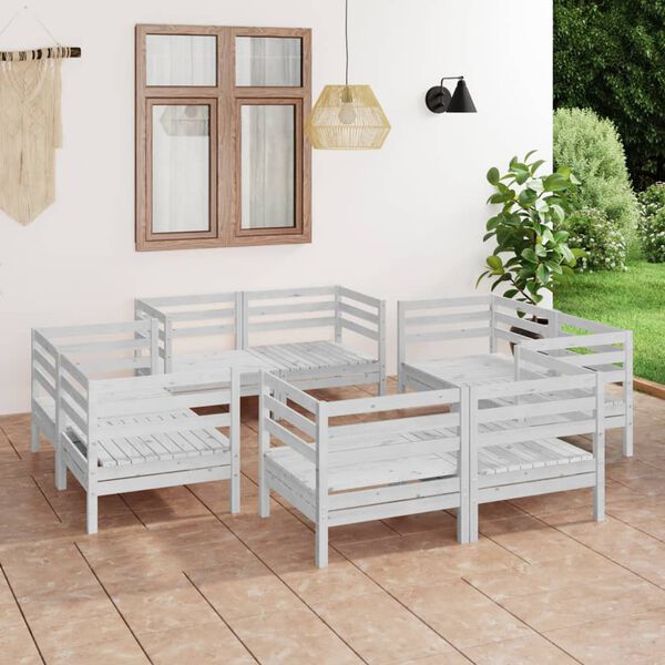 vidaXL Garden Lounge Set White Solid pinewood 8 Piece Set Modular