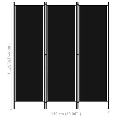 vidaXL 3-Panel Room Divider Black 59.1"x70.9"
