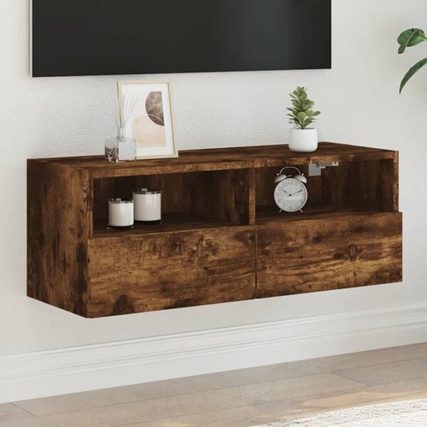 vidaXL TV Wall Cabinet Smoked Oak Engineered Wood 31.5 x 11.8 x 11.8 in
