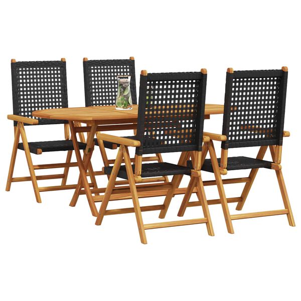 vidaXL Garden Dining Set 5 pcs Black Solid acacia wood and poly rattan