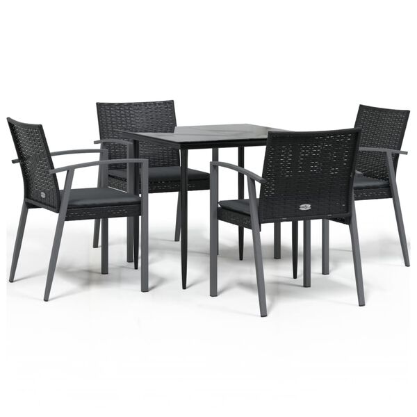 vidaXL Garden Dining Set Black Poly Rattan Medium Durable