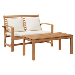 vidaXL Bench with Cushion 2 pcs Brown and Cream Solid Teak Wood