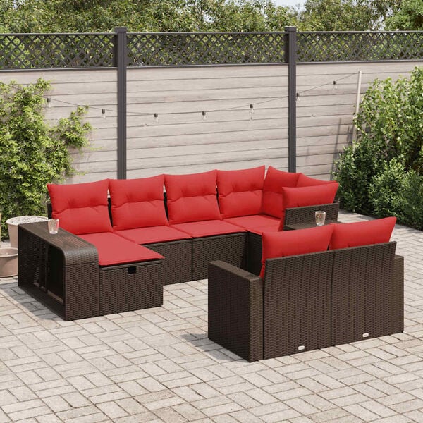 vidaXL 10 Piece Patio Sofa Set with Cushions Brown Poly Rattan
