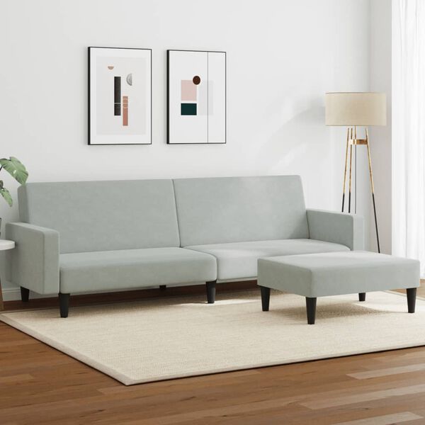 vidaXL Sofa Bed Light Grey Velvet (100% polyester), wood, plastic