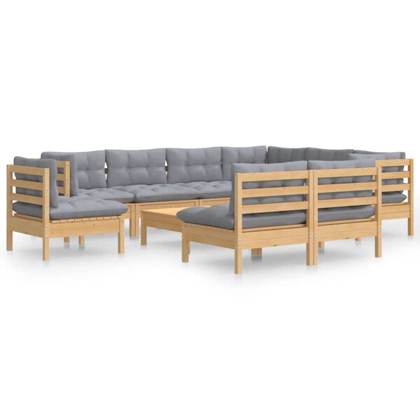 vidaXL Garden Lounge Set Grey Solid pine wood, fabric (100% polyester)