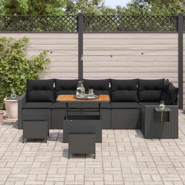 vidaXL Garden Sofa Set with Cushion 11 pcs Black Poly Rattan