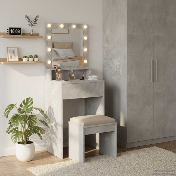vidaXL Dressing Table Concrete Grey 19.69 x 16.14 x 53.15 in