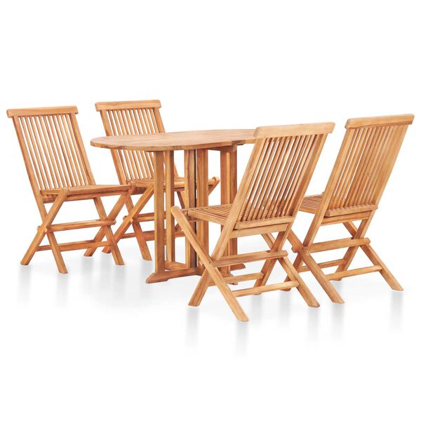 vidaXL Outdoor Dining Set Natural Teak Solid Teak Wood 5 Piece Set