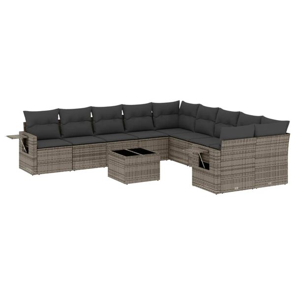vidaXL Garden Sofa Set Grey PE rattan Large Adjustable Feet