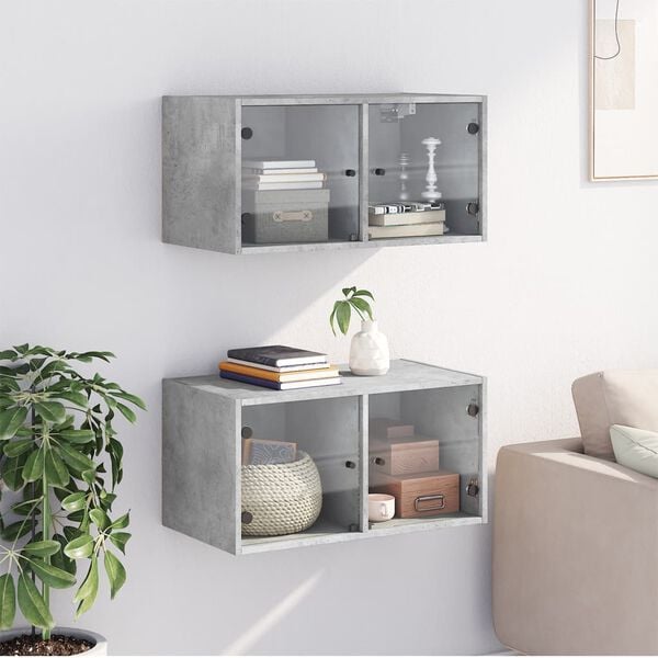 vidaXL Wall Cabinet Set of 2 Concrete grey Engineered wood, glass Medium